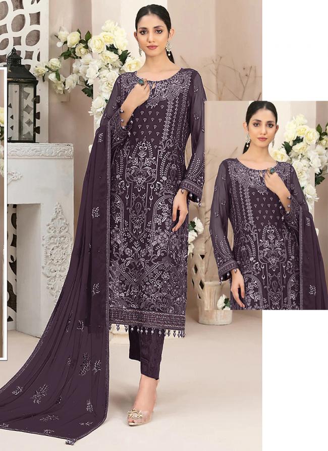 Georgette Wine Eid Wear Embroidery Work Pakistani Suit